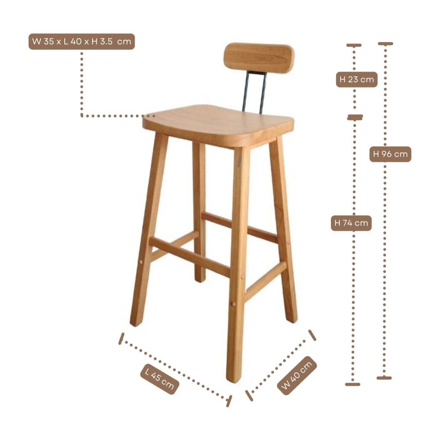 เก้าอี้บาร์ไม้ยางพารา MAAI DESIGN รุ่น REZU BAR STOOL 29'' สีโอ๊ค_8